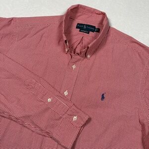 Ralph Lauren Shirt Mens XL Red White Custom Fit Gingham Check Button‎ Down